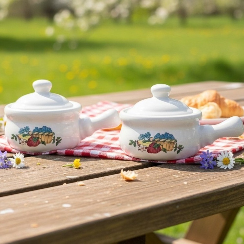 Home Concepts Provincial Soup Bowls, Set of 2, Vtg Lidded Individual Casseroles